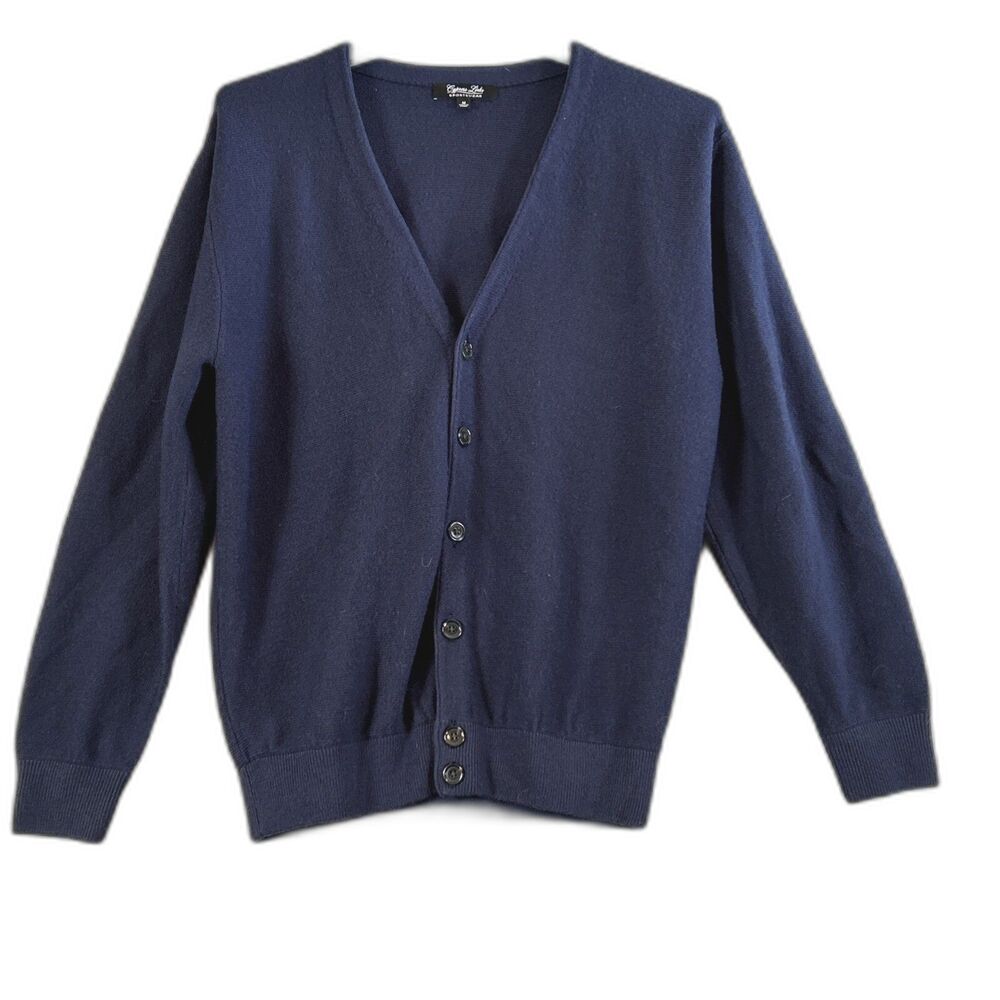 Cypress Links Navy Blue Button Front V-Neck Cardigan Sweater Size Medium